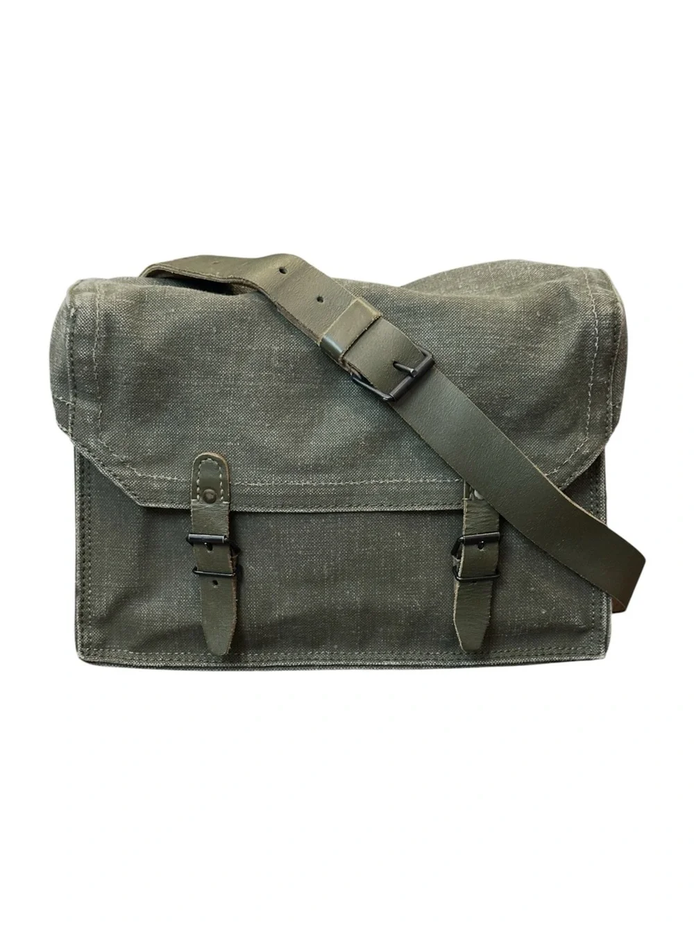 Vintage WWII French Military Foucault Lapalisse Army Messenger Satchel Green
